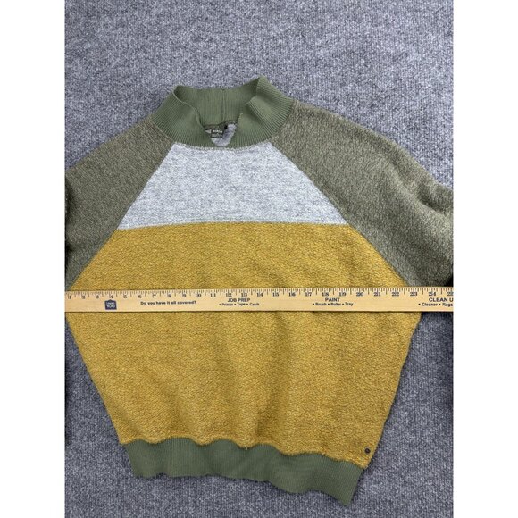 prAna Sweater Womens Medium Green Yellow Gray Colorblock Raglan Knit Mock Neck - Picture 3 of 6